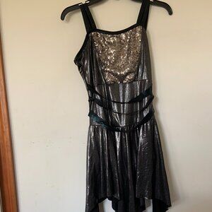 Black Jazz Dance Dress Costume Dansco size medium adult silver gray metallic